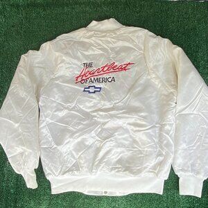 Vintage 80s Chevy Racing Jacket Chevrolet Logo Satin Bomber
